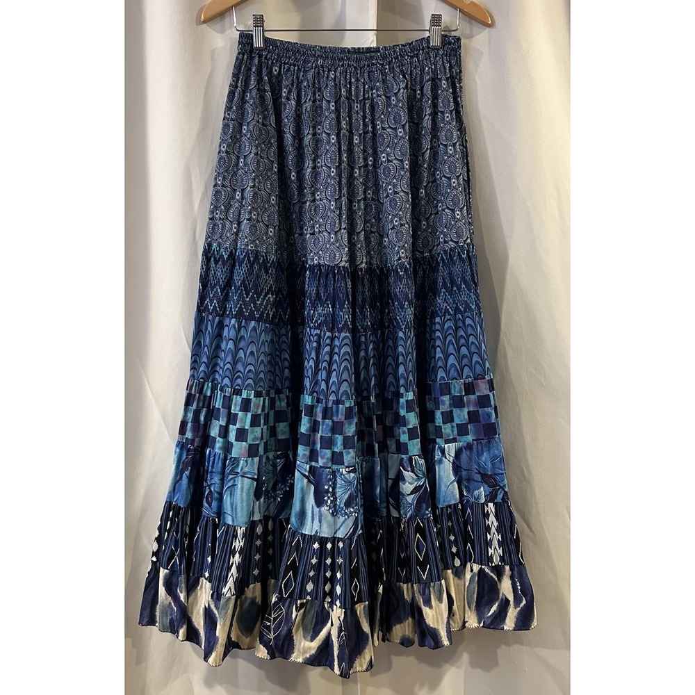 VTG Anna‎ Konya Rayon Tiered Boho Gathered Gypsy Maxi Skirt Gypsy Ruffle Hem